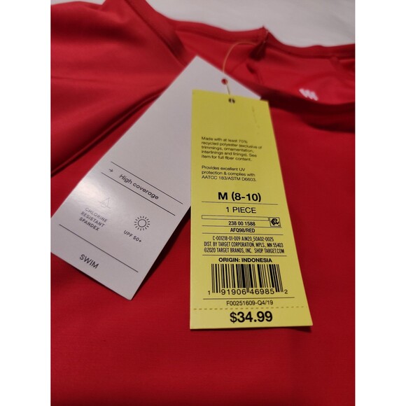 ALL IN MOTION Swimming Top Women sz Medium Coral Red UPF 50+ Pool NWT Summer - Picture 4 of 9